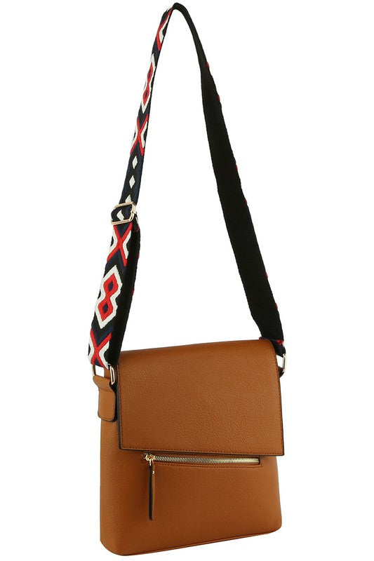 Fashion Flap Crossbody Bag with Guitar Strap