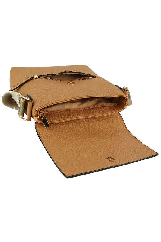 Fashion Flap Crossbody Bag with Guitar Strap