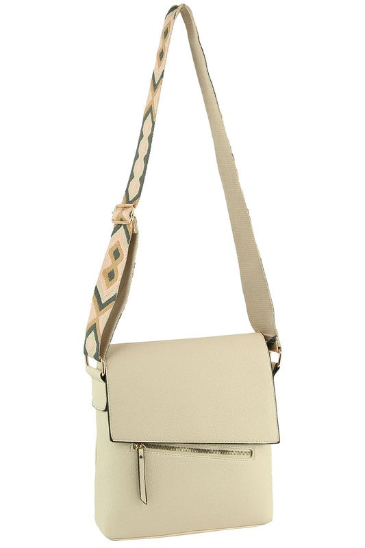 Fashion Flap Crossbody Bag with Guitar Strap