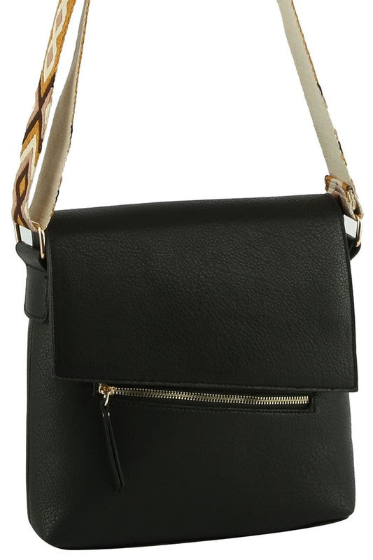 Fashion Flap Crossbody Bag with Guitar Strap