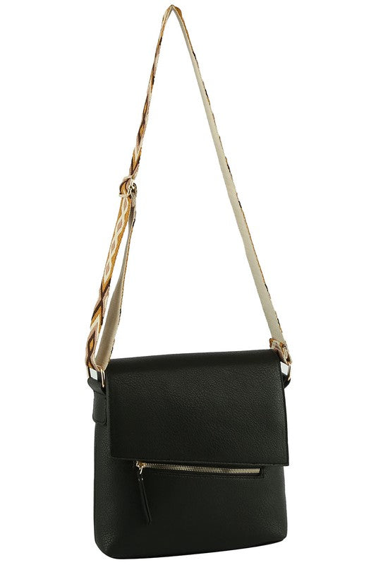 Fashion Flap Crossbody Bag with Guitar Strap