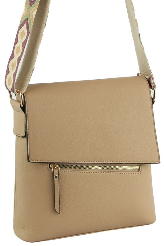 Fashion Flap Crossbody Bag with Guitar Strap