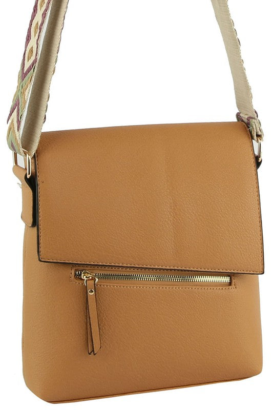 Fashion Flap Crossbody Bag with Guitar Strap