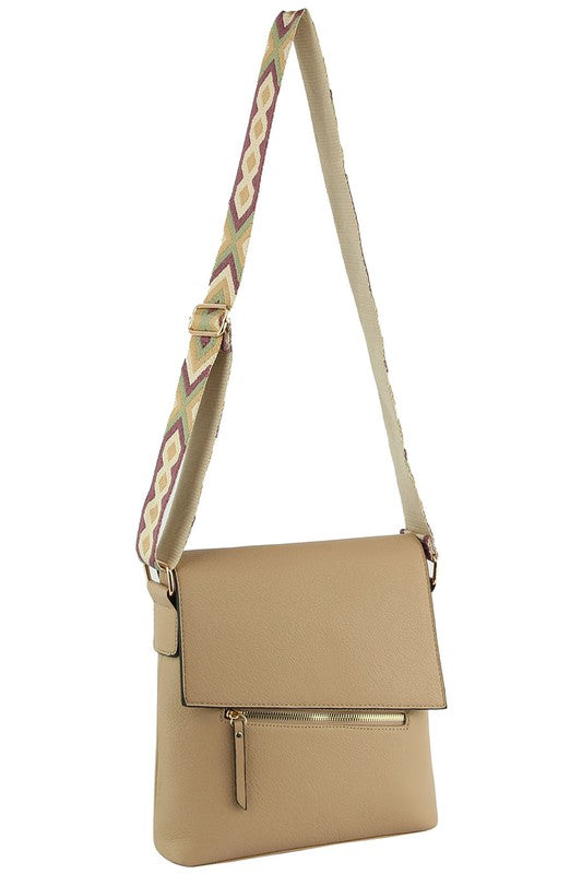Fashion Flap Crossbody Bag with Guitar Strap