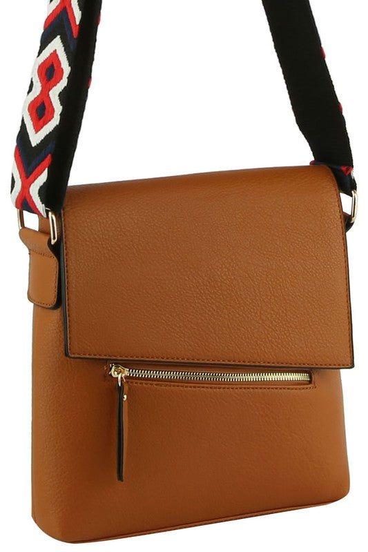 Fashion Flap Crossbody Bag with Guitar Strap