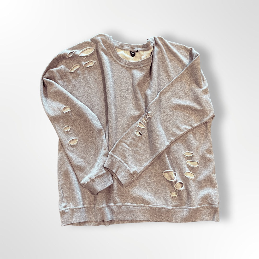 CURVY Distressed Long-Sleeve Pullover Top