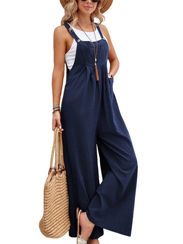 Women's Solid Color Casual Bib Trousers