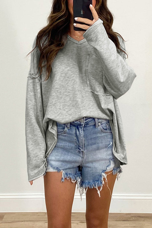 Gray Pocketed Oversized Drop Sleeve Top