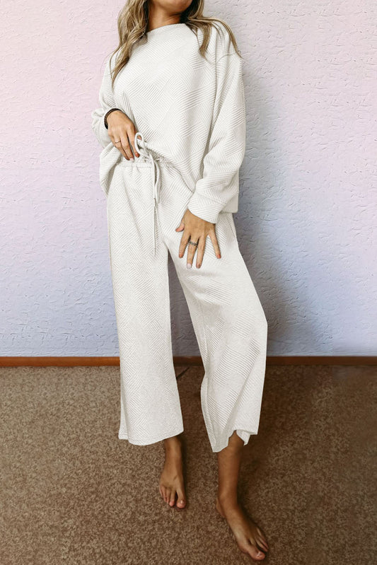 White Ultra Loose Textured 2pcs Slouchy Outfit