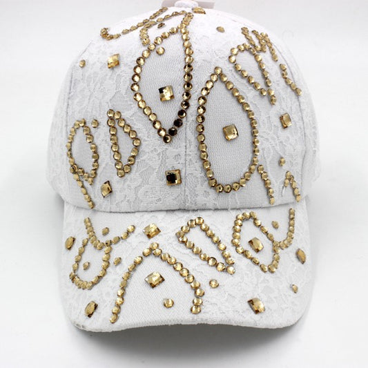GOLD STUDED LACE WHITE CAP