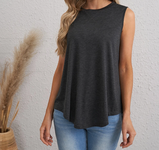 Solid Curved Hem Tank Top