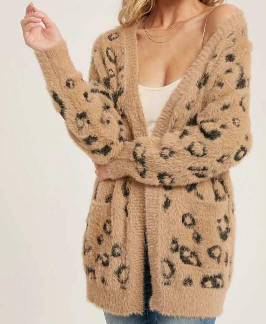 Fuzzy Open Front Leopard Cardigan